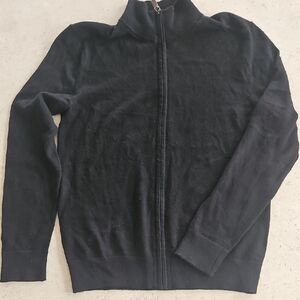 Banana Republic Unisex Marino Wool Black Zip-Up Sweater